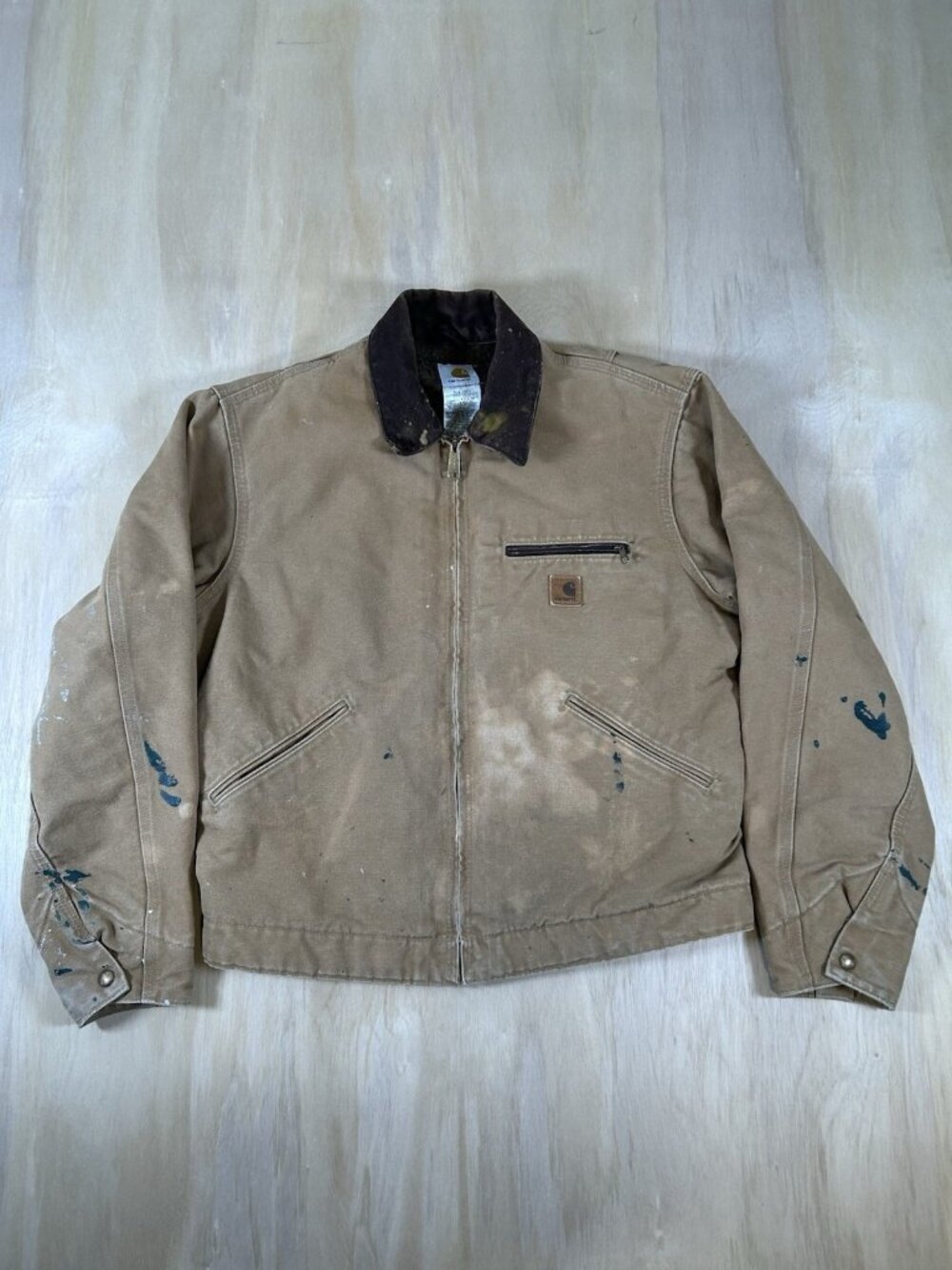 Vintage Carhartt Distressed Detroit Jacket J97 CML Size Medium Faded Camel Brown
